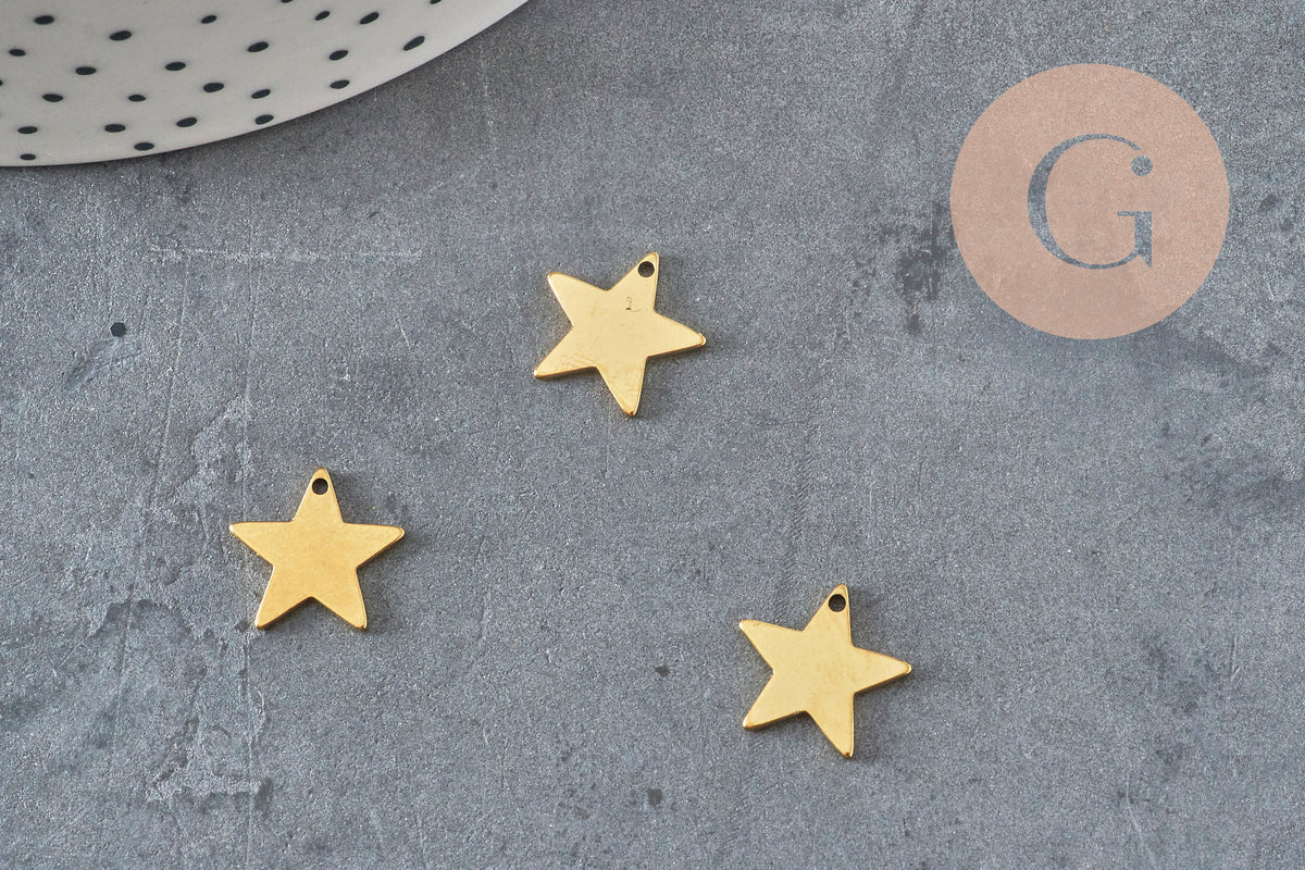 Stainless steel gold star pendant 12mm x1 (G6147)