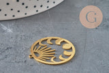 Pendentif rond lune et soleil acier 304 inoxydable doré 30mm, x1 (G6165)-Breloques et pendentifs-Gingerlily Perles