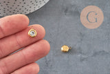 Pendentif rond acier doré 24 carats cristal blanc, pendentif doré cristal, 12mm, x1 (G4835)-Breloques et pendentifs-Gingerlily Perles