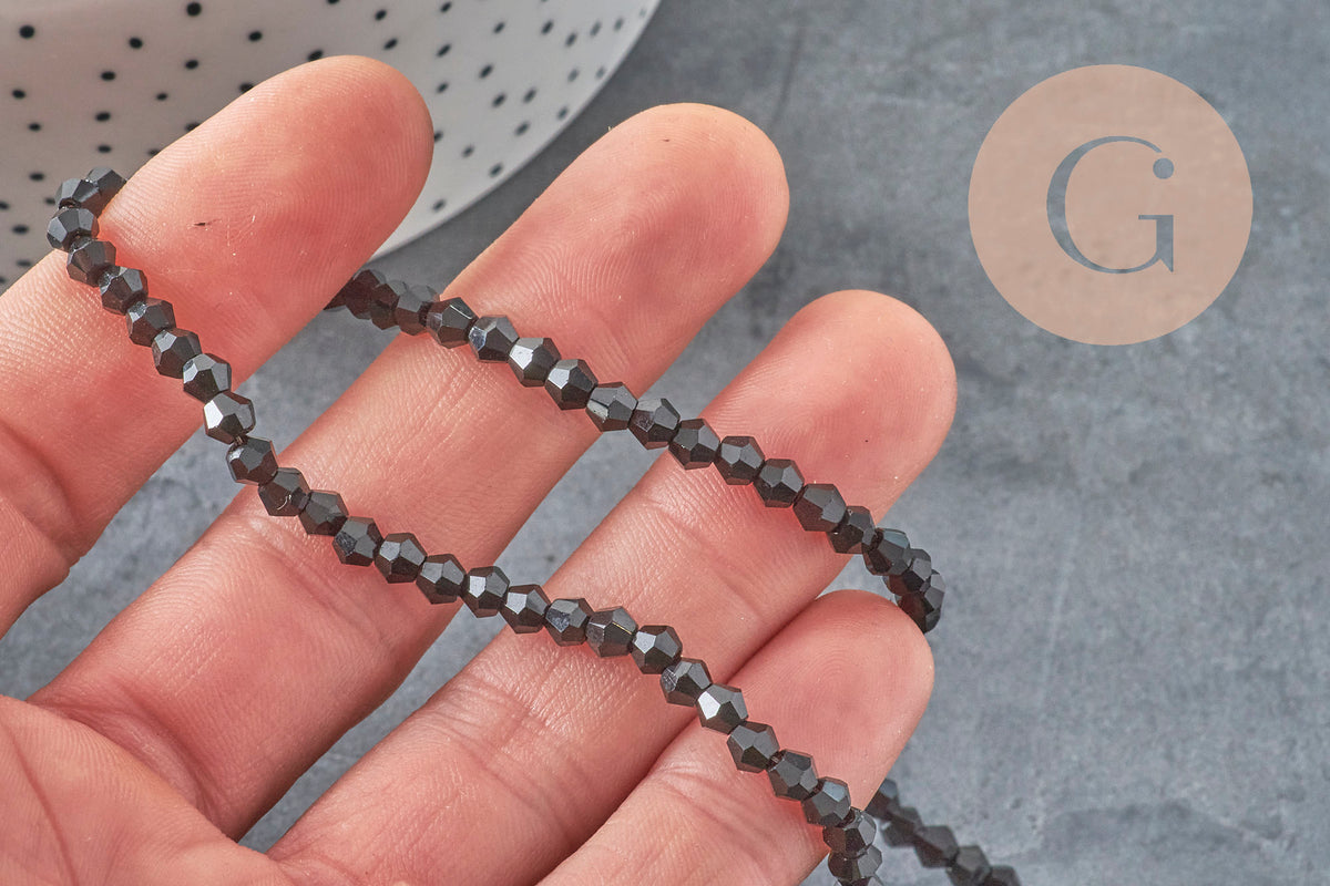 Perles bicone cristal facette noires 4mm, x1 fil de 28 cm (G0749)-Perles-Gingerlily Perles