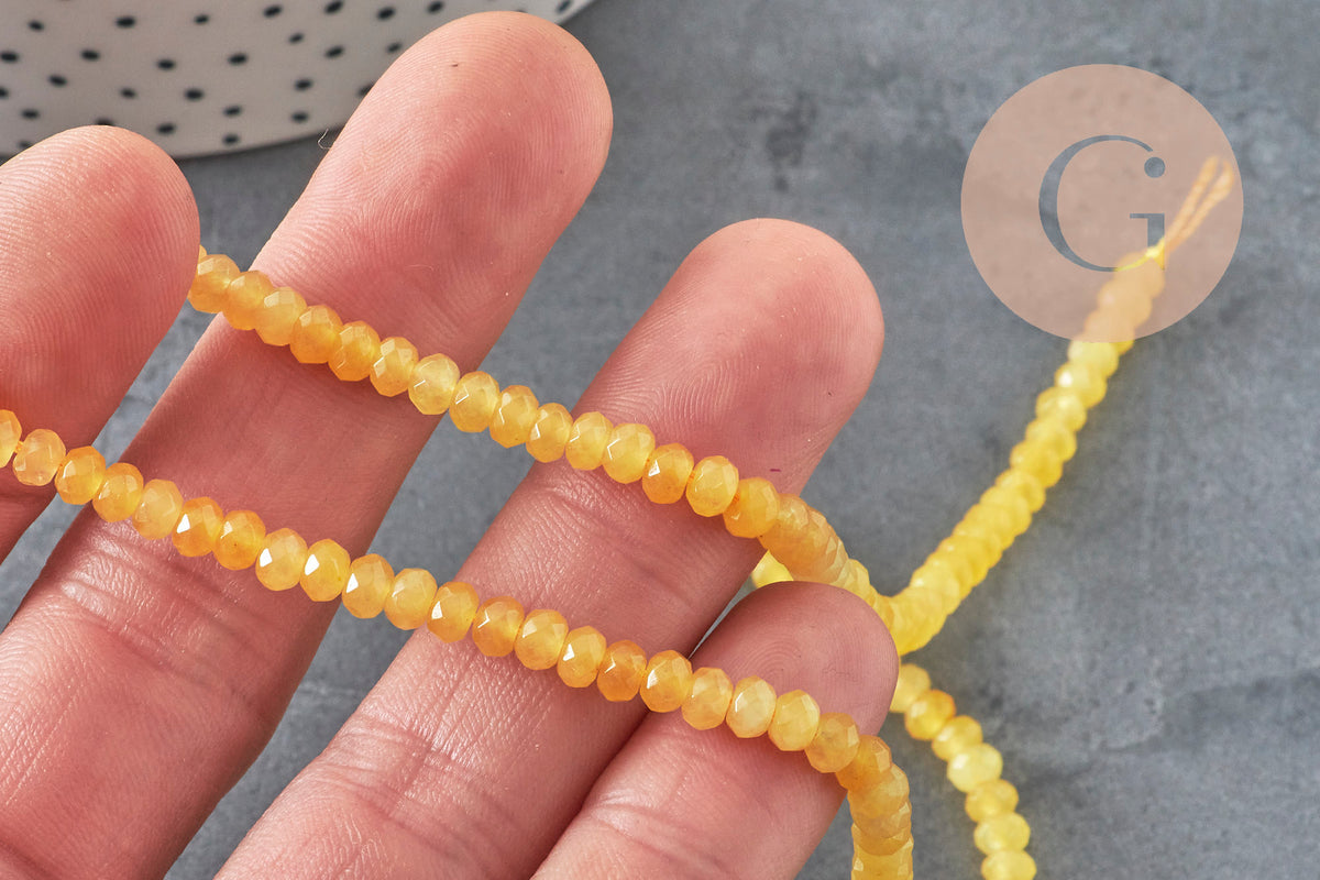 Perle abacus jade naturel teinté jaune facetté 4x2mm, x1 fil 36cm (G1710)-Perles-Gingerlily Perles