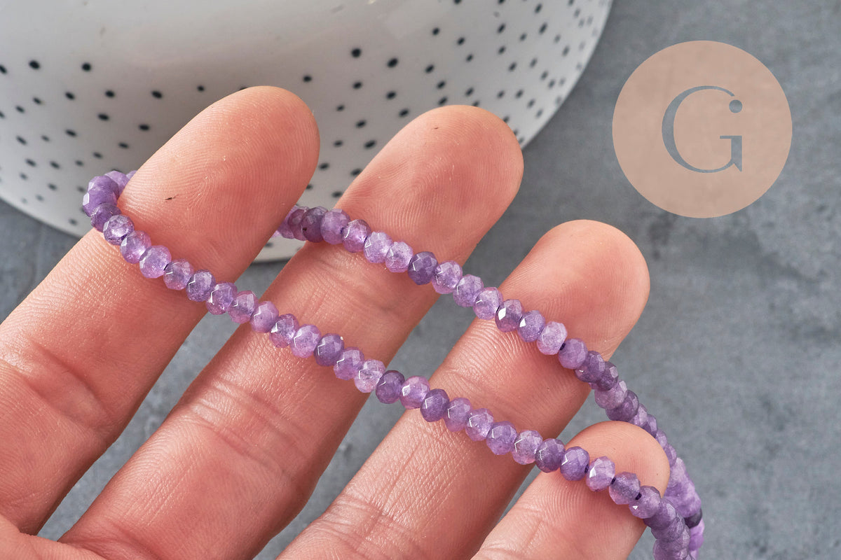 Purple jade rondelle bead, natural, jade, stone, faceted bead, jade, 5x3mm, 35 cm thread, x1 (G1704)