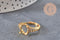 Adjustable ring with 17mm zircon cabochon, gold-plated brass, x1 (G3959)