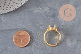 Adjustable ring with 17mm zircon cabochon, gold-plated brass, x1 (G3959)