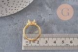 Adjustable ring with 17mm zircon cabochon, gold-plated brass, x1 (G3959)
