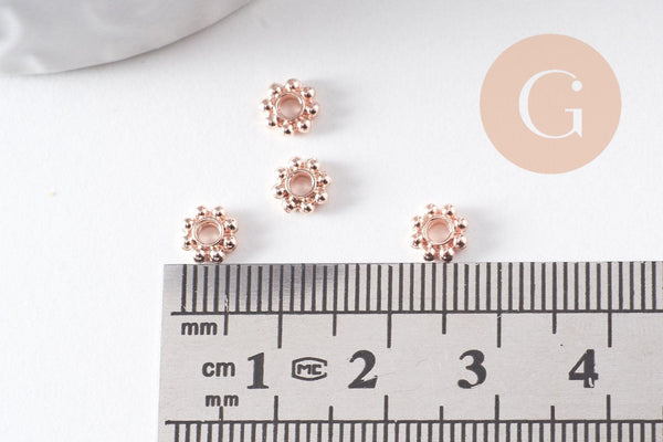 Rondelles fleurs intercalaire zamac or rose 5mm, x50 (G1369)