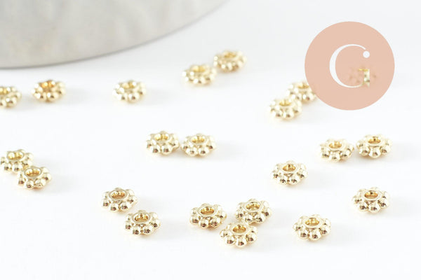 Rondelles fleurs intercalaires zamac doré 4mm, x20 (G9544)
