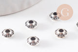 Rondelles gravées argent vieilli, perles dorées, perles intercalaires, 6.5mm, x20 (G1442)
