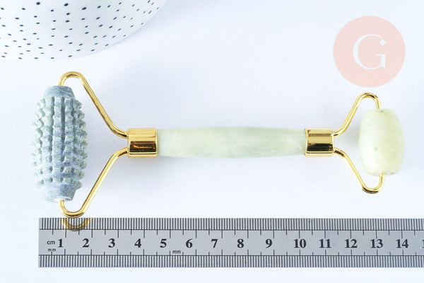 Rouleau de massage jade naturelle support or doré 14,3mm,outil auto-massage, x1 G7238