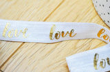 Ruban élastique blanc or LOVE EFJF,bracelet EVJF,ruban mariage, scrapbooking,16mm, x1 ou x5 ou x10 mètres (G4001)