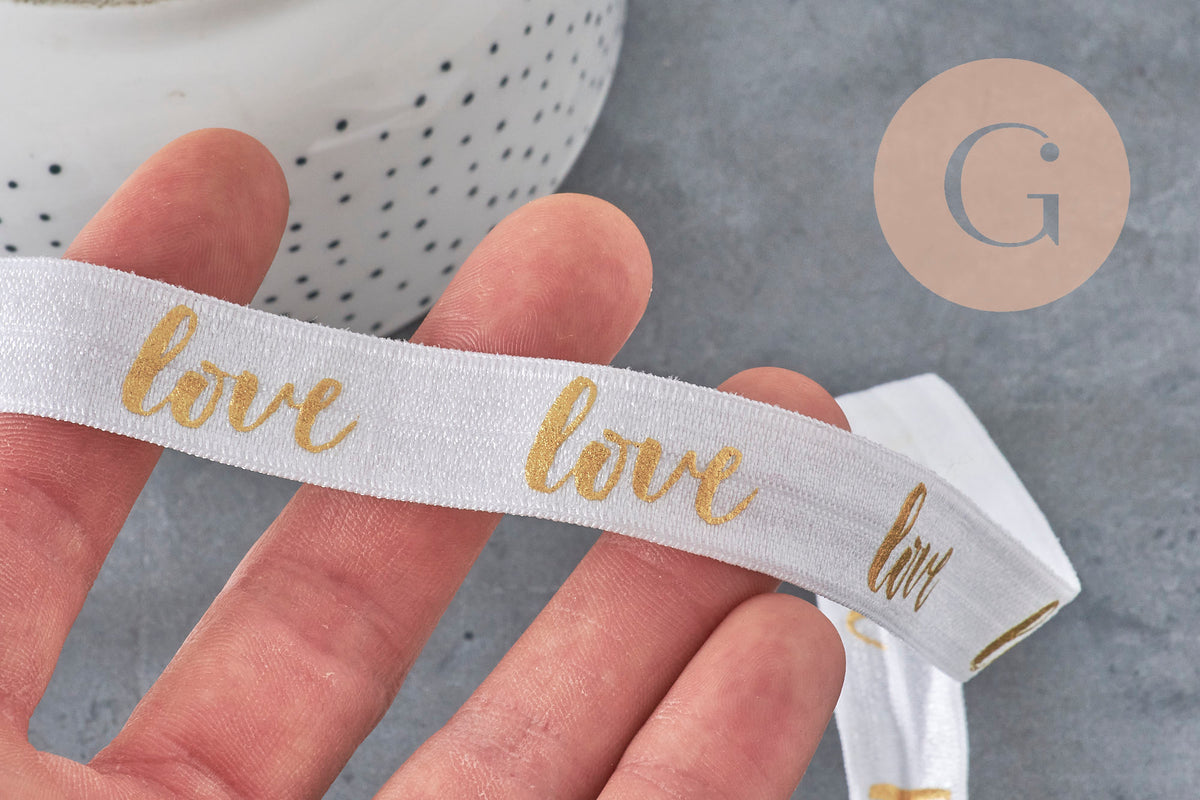 Cinta elástica de oro blanco LOVE EFJF, pulsera EVJF, cinta de boda, scrapbooking, 16 mm, x1 o x5 o x10 metros (G4001)