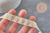Ruban élastique écru de 16mm avec motif d'ancres dorées pour bijoux et loisirs créatifs.