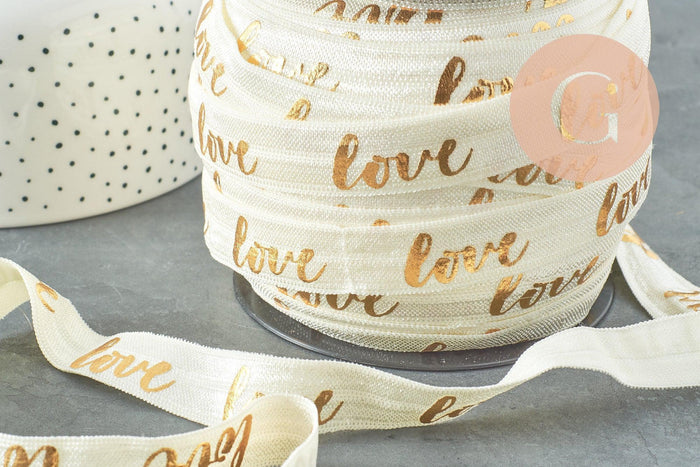 Ruban élastique écru or LOVE EFJF 16mm, x1 mètre (G1286)