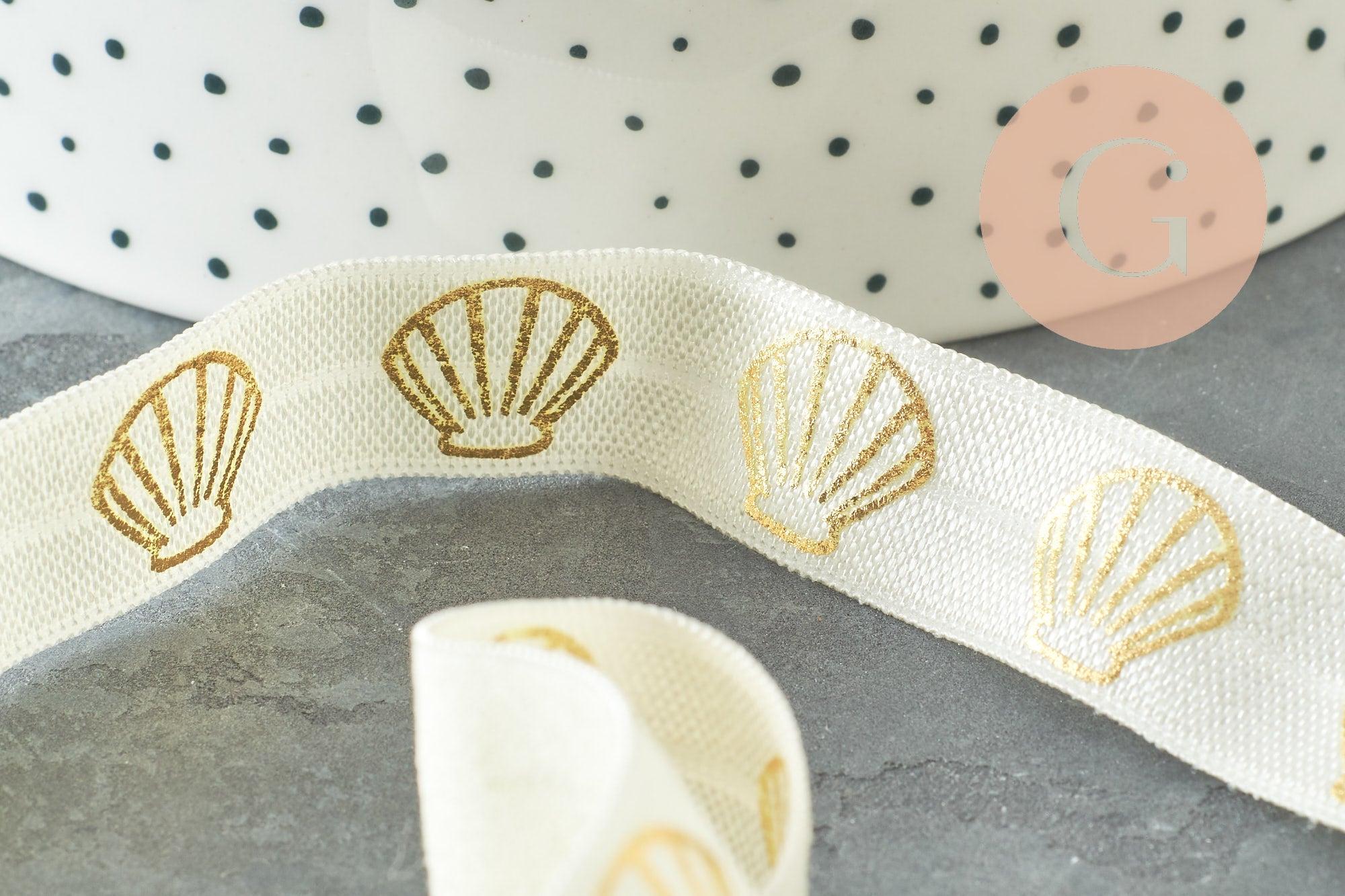 Ruban élastique écru or coquilage EFJF, x1 ou x5 ou x10 mètres (G1674)