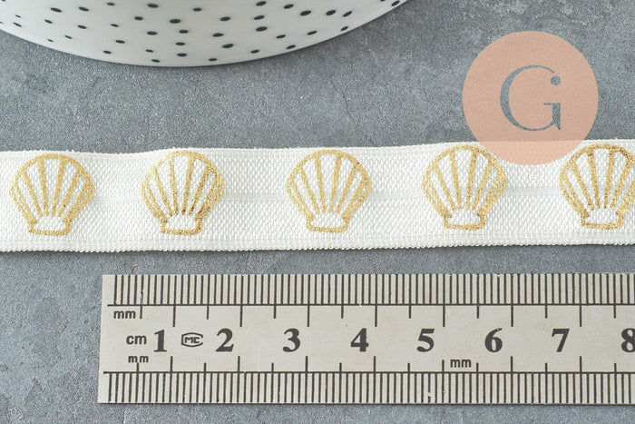 Ruban élastique écru or coquilage EFJF, x1 ou x5 ou x10 mètres (G1674)