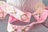 Ruban élastique motif Aztèque rose or EFJF 16mm, x1 m (G8237)