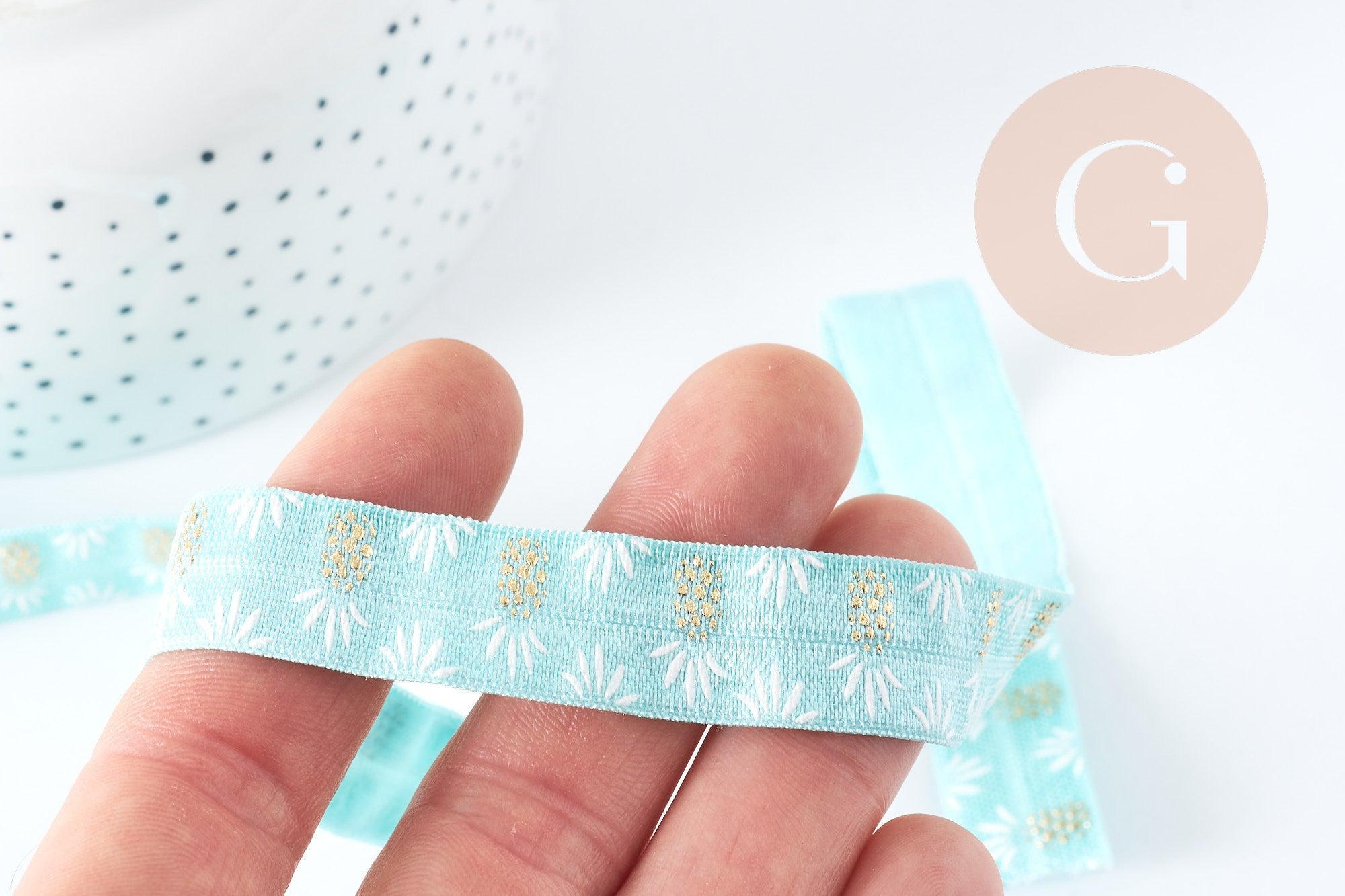 Ruban élastique vert or ananas 16mm, bracelet EVJF,ruban mariage scrapbooking, x1 mètre G8903