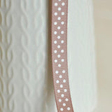 Ruban gros grain polka marrin taupe, fabrication bijoux, ruban pois blancs,ruban mariage, largeur 1cm, longueur 5mètres-G1295