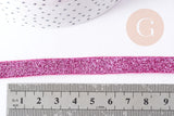Ruban plat à paillettes polyester nylon rose 9.5-10mm, fabrication bijoux ruban rose, X 1Mètre G8906