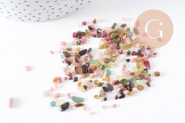 Sable chips pierre tourmaline naturelle multicolore 3-9mm non percé, x20gr (G1764)