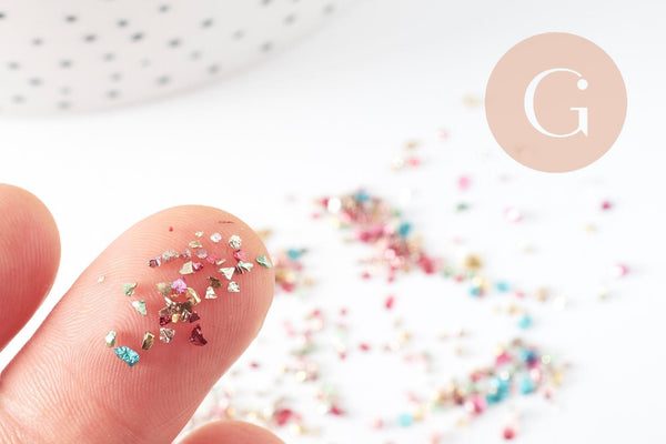 Sable chips verre coloré métallisé 1-3mm non percé, x10gr (G9426)