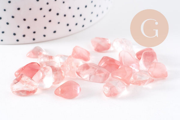 Sable verre quartz cerise roulée 5~10mm non percé, x20gr (G0397)