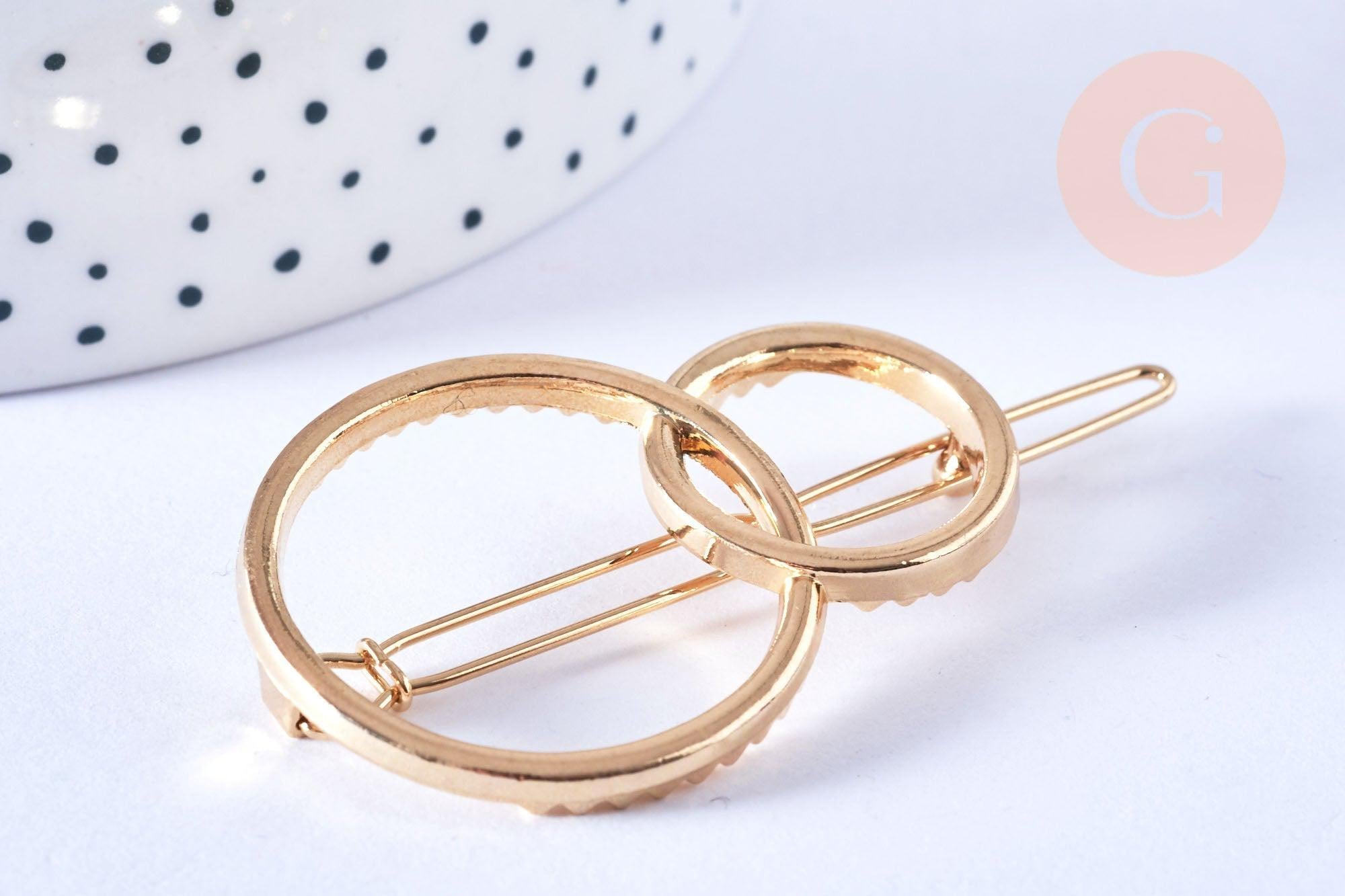 Support barrette clip anneaux entrelacés métal doré 47mm, x1 (G6674)