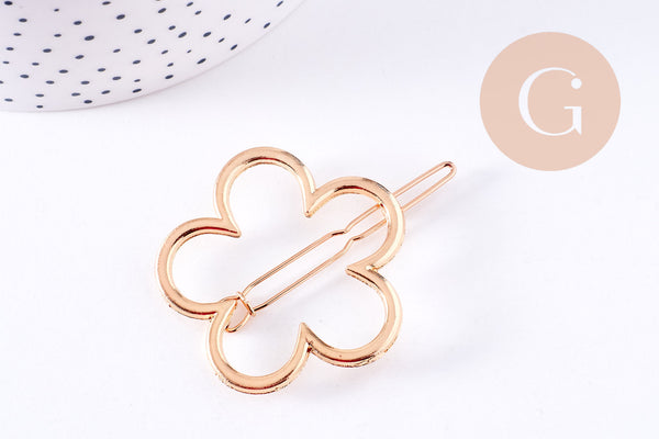 Support barrette fleur clip métal doré 57mm, x1 (G10742)