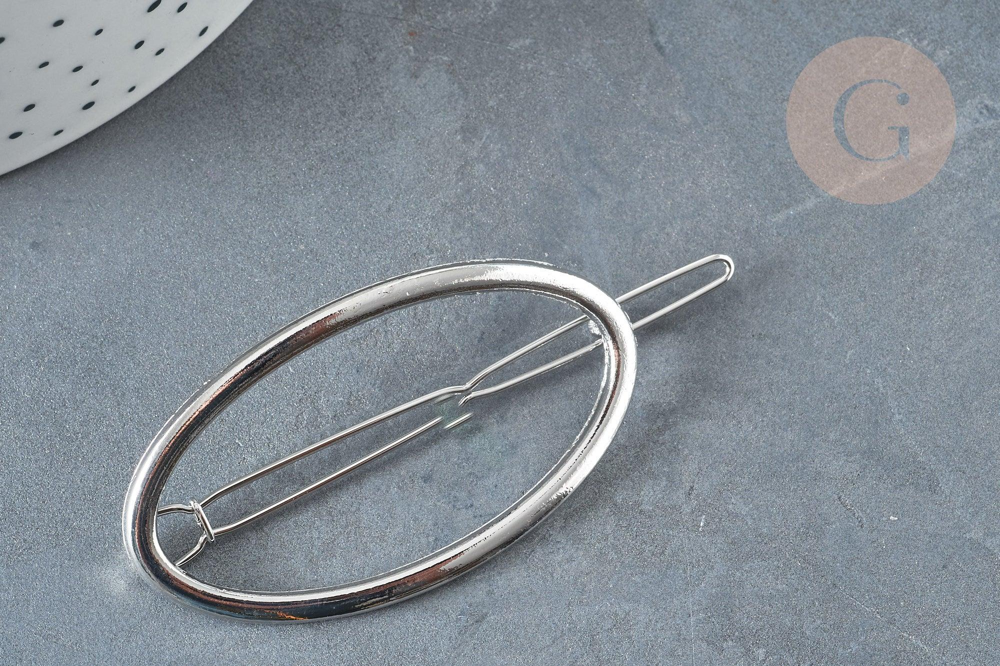 Support barrette ovale argenté 54mm, x1 (G7192)