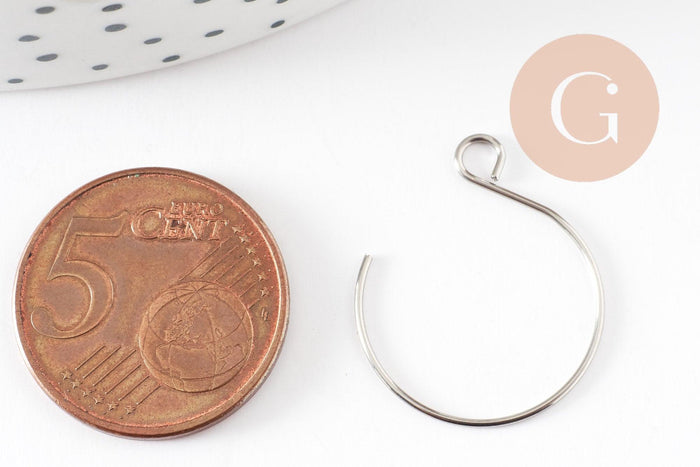 Support boucle crochet rond acier inoxydable 304 platine 22mm, x10 (G9325)