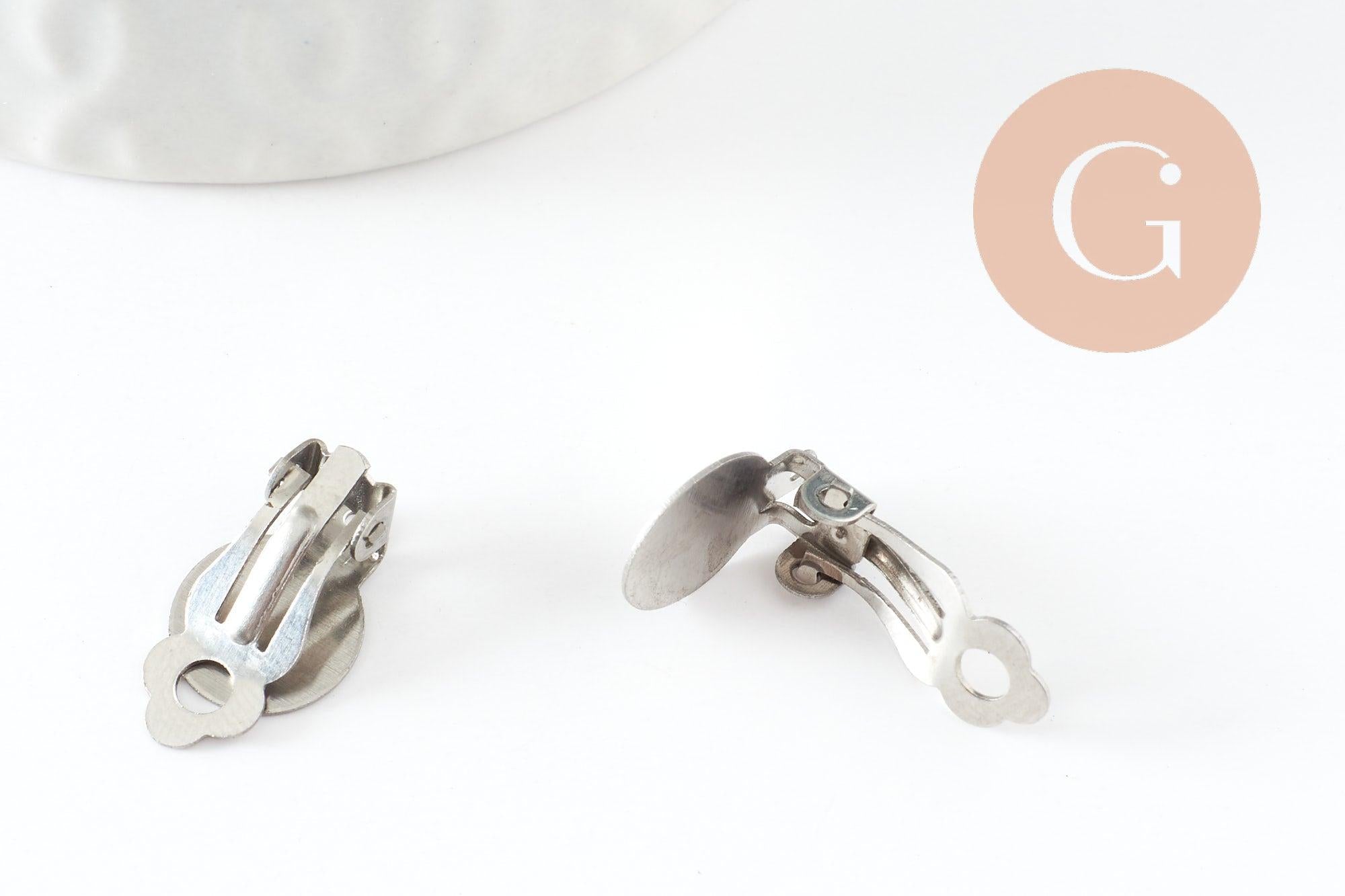 Supports boucles d'oreilles à clip acier 304 inoxydable platine 18mm, x10 (G9650)