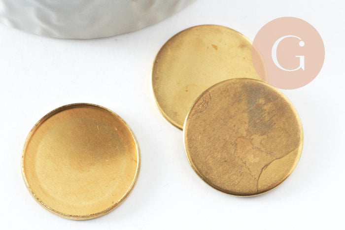 Supports de cabochons ronds laiton brut 23mm, x10 (17.2g) (G1383)