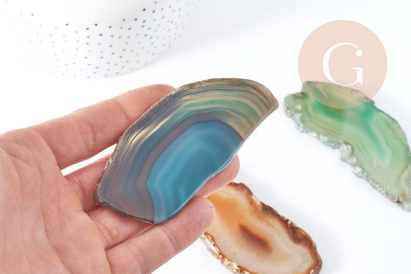 Tranche agate naturelle vert beige bleu 50-110mm, x1 (G8300)