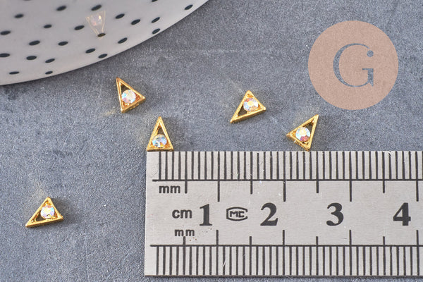 Triangle à coller zamac doré et zircon AB 5.5x4mm, x2 (G5264)