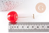 boucles d'oreille cerise résine rouge zamac doré 50mm, la paire (G10355)