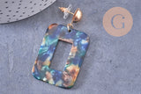 boucles pendantes rectangle résine zamac doré 55mm la paire (G0075)