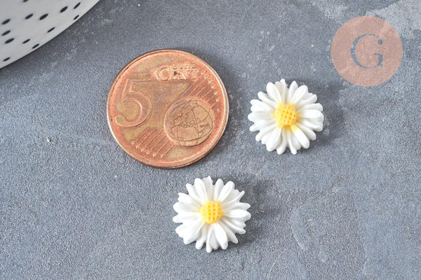 cabochon fleur marguerite en résine 13mm,x5 (G8051)