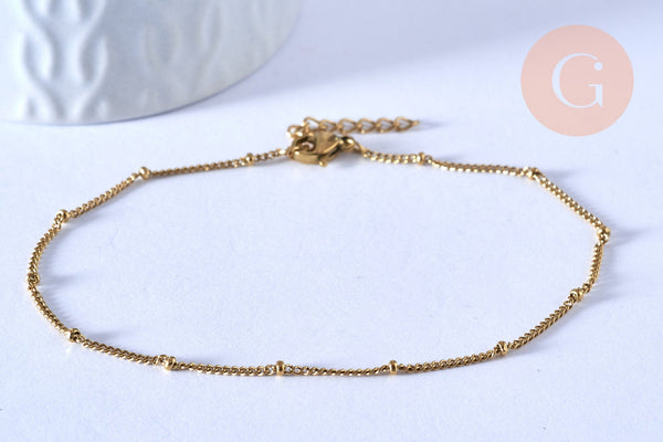chaine de cheville acier 304 inoxydable satellite doré 14k chaine dorée 1.5/23cm, x1 (G4362)