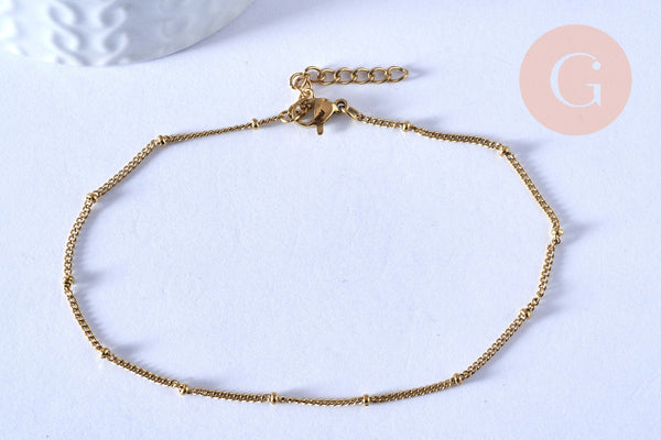 chaine de cheville acier 304 inoxydable satellite doré 14k chaine dorée 1.5/23cm, x1 (G4362)