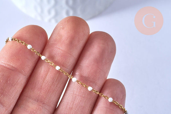 chaine de cheville acier doré 14k résine blanche chaine dorée 1.5-2mm,23cm, x1 (G3659)