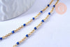 chaine de cheville acier doré 14k résine bleu foncé chaine dorée 1.5-2mm/23cm, x1 (G5405)