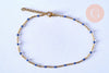 chaine de cheville acier doré 14k résine bleu foncé chaine dorée 1.5-2mm/23cm, x1 (G5405)