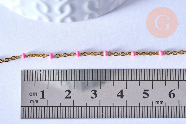 chaine de cheville acier doré 14k résine rose foncé chaine dorée, 1.5-2mm/23cm, x1 (G3745)