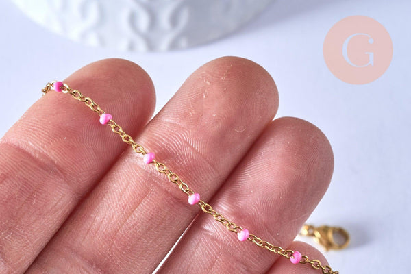 chaine de cheville acier doré 14k résine rose foncé chaine dorée, 1.5-2mm/23cm, x1 (G3745)