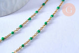 chaine de cheville acier doré 14k résine verte chaine dorée 1.5-2mm/23cm, x1 G3661