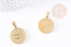 Pendentif médaille ronde Gémaux acier 304 inoxydable doré à graver, x1 (G6115)