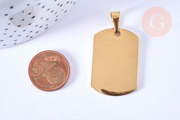 Pendentif rectangle acier inoxydable 304 doré à graver 35mm, x1 (G6878)