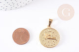 Pendentif médaille ronde Vierge acier 304 inoxydable doré à graver, x1 (G6113)