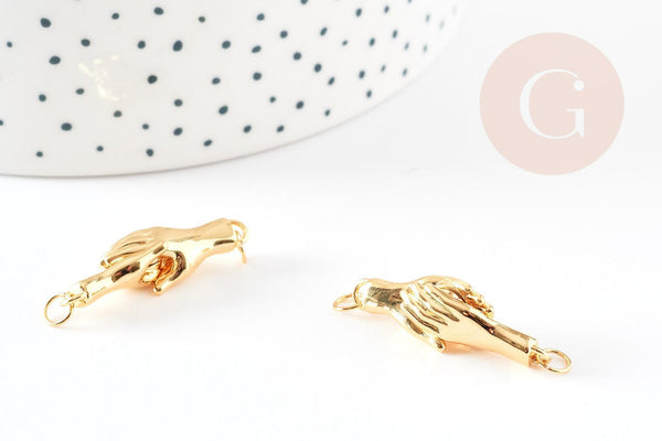 Pendentif connecteur poignée de main laiton doré 18k 22mm,pendentif doré pour création de bijoux, x1 (G5981)
