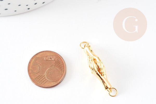 Pendentif connecteur poignée de main laiton doré 18k 22mm,pendentif doré pour création de bijoux, x1 (G5981)